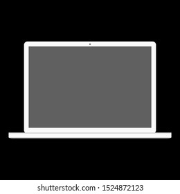 white laptop computer with blank dark screen isolated on black background. vector illustration 