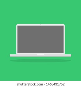 white laptop computer icon with blank dark screen isolated on green background. vector illustration