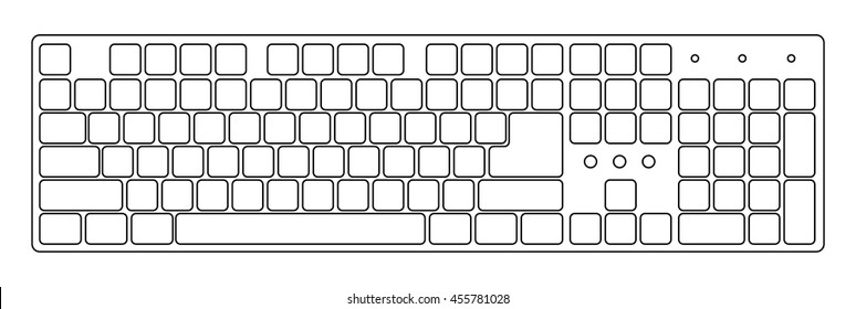 White laptop computer wireless keyboard top view with keys, vector illustration