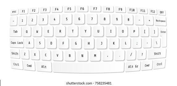 White laptop computer wireless keyboard top view with keys, vector illustration. Sphere concept