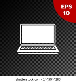 White Laptop icon isolated on transparent dark background. Computer notebook with empty screen sign. Vector Illustration White Laptop icon isolated on transparent dark background. Computer notebook with empty screen sign. Vector Illustration
