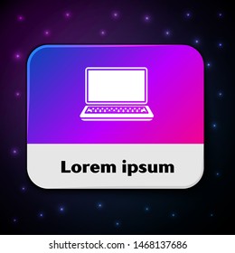 White Laptop icon isolated on black background. Computer notebook with empty screen sign. Rectangle color button. Vector Illustration