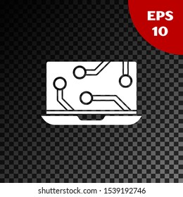 White Laptop icon isolated on transparent dark background. Technology and devices concept..  Vector Illustration