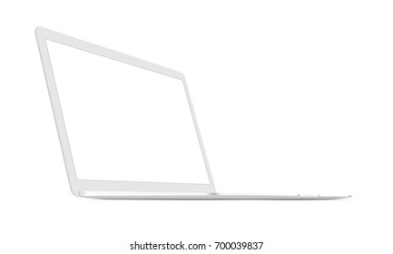 White laptop Macbook mockup with perspective 3/4 left view. Display your design on this responsive blank screen. Vector illustration