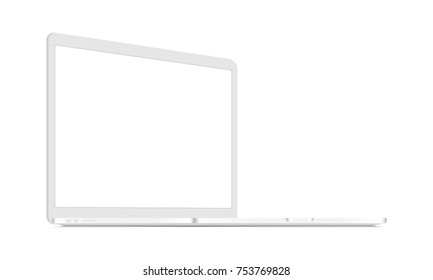 White laptop mockup - 3/4 left perspective view. Responsive screen to display web-site design. Vector illustration