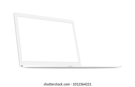 White laptop mockup with perspective 3/4 left view. Responsive blank screen to display web-site design. Vector illustration