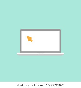 White laptop monitor with cursor arrow. isolated on powder blue. Flat vector simple icon. Internet search symbol. Good for web and mobile design.   See site