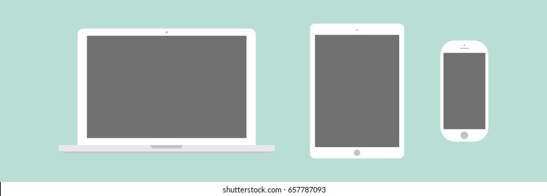 white Laptop notebook computer with grey empty screen, tablet and smartphone the same colors vector eps10. Tablet, smartphone, laptop set.