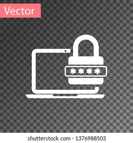 White Laptop with password notification and lock icon isolated on transparent background. Concept of security, personal access, user authorization, login form. Vector Illustration