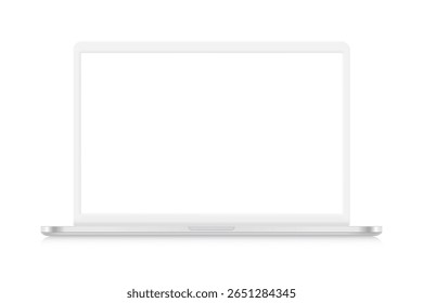 White laptop with white screen isolated on white background. 3d vector mockup 