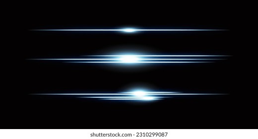 White laser beams isolated on a black background. Light from the headlights of a car. Glowing stripes. Abstract vector illustration.