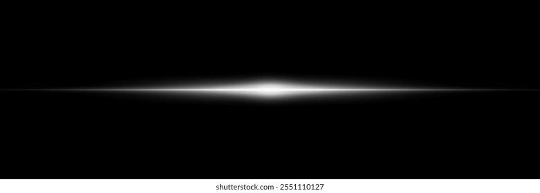 Feixes de laser brancos isolados sobre fundo preto. Flash de lente branca. Raios horizontais brilhando no escuro. Linha de efeito de luz abstrata. Velocidade ​ ​ilustração vetorial, estrada.