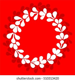 White laurel vector wreath frame on red background