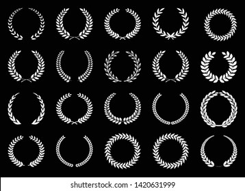 White laurel wreath collection with black color background