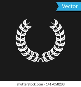 White Laurel wreath icon isolated on black background. Triumph symbol.  Vector Illustration