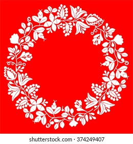 White laurel wreath vector frame on red background