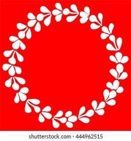 White laurel wreath vector frame on red background