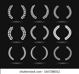 White laurel wreaths of different shapes set. A set of icons ready to use in your design. Vector icons can be used on different backgrounds. EPS10.