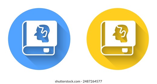 White Law book icon isolated with long shadow background. Legal judge book. Judgment concept. Circle button. Vector