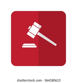 White Law Gavel flat icon on red rounded square on white