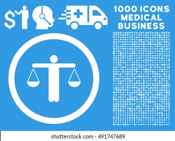 White Lawyer vector rounded icon. Image style is a flat icon symbol inside a circle, blue background. Bonus clip art includes 1000 health care business elements.