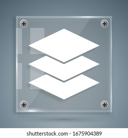 White Layers icon isolated on grey background. Square glass panels. Vector Illustration