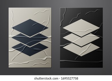 Icono de capas blancas aisladas en fondo de papel desmitificado. Estilo de arte de papel. Ilustración vectorial
