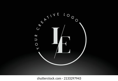 White LE Letter Logo Design with Creative Intersected and Cutted Serif Font.