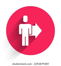White Leader of a team of executives icon isolated with long shadow. Red circle button. Vector