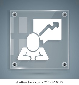 Líder blanco de un equipo de ejecutivos icono aislado sobre fondo gris. Paneles de vidrio cuadrado. Vector