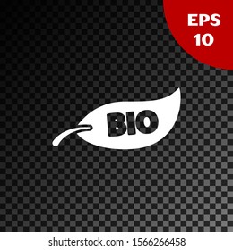 White Leaf Bio symbol icon isolated on transparent dark background. Banner, label, tag, logo, sticker for eco green.  Vector Illustration