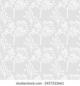 ramas de hoja blanca doodle patrón de Vector sin fisuras, fondo gris