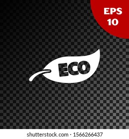White Leaf Eco symbol icon isolated on transparent dark background. Banner, label, tag, logo, sticker for eco green.  Vector Illustration