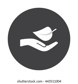 White Leaf In Hand icon on black button isolated on white