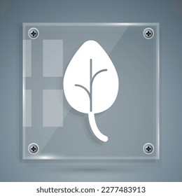 White Leaf icon isolated White background. Leaves sign. Fresh natural product symbol. Square glass panels. Vector