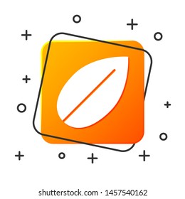 White Leaf icon isolated on white background. Fresh natural product symbol. Orange square button. Vector Illustration