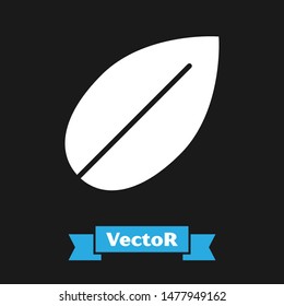 White Leaf icon isolated on black background. Fresh natural product symbol.  Vector Illustration