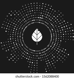 White Leaf icon isolated on grey background. Fresh natural product symbol. Abstract circle random dots. Vector Illustration