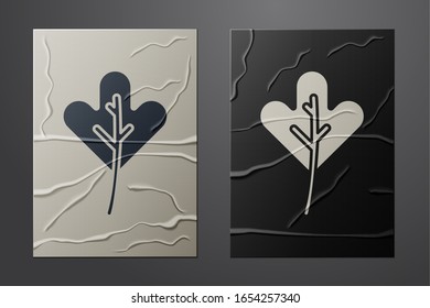 White Leaf icon isolated on crumpled paper background. Leaves sign. Fresh natural product symbol. Paper art style. Vector Illustration
