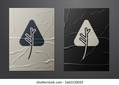 White Leaf icon isolated on crumpled paper background. Leaves sign. Fresh natural product symbol. Paper art style. Vector Illustration