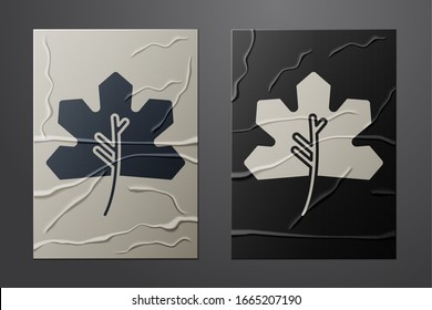 White Leaf icon isolated on crumpled paper background. Leaves sign. Fresh natural product symbol. Paper art style. Vector Illustration