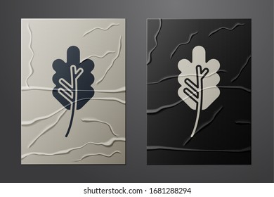 White Leaf icon isolated on crumpled paper background. Leaves sign. Fresh natural product symbol. Paper art style. Vector Illustration