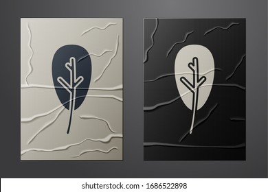 Icono de la Hoja Blanca aislado en fondo de papel desmitificado. Deja la señal. Símbolo de producto natural fresco. Estilo de arte de papel. Ilustración vectorial