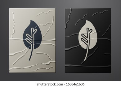 White Leaf icon isolated on crumpled paper background. Leaves sign. Fresh natural product symbol. Paper art style. Vector Illustration