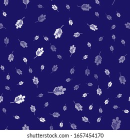 White Leaf icon isolated seamless pattern on blue background. Leaves sign. Fresh natural product symbol.  Vector Illustration