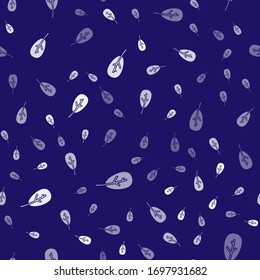 White Leaf icon isolated seamless pattern on blue background. Leaves sign. Fresh natural product symbol.  Vector Illustration