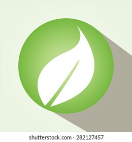 White Leaf Icon on Green Background Vector Illustration.