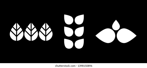 White leaf icon set for logo or packaging design. Symbol of ecology