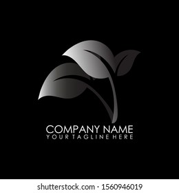 white leaf logo on a black background