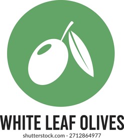 White Leaf Olives Logo Design Green Circle Olive Branch Icon Vector Illustration